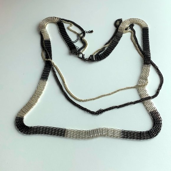 Long black and silver multi-strand necklace - Picture 1 of 2